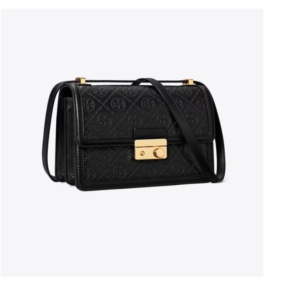 TORY BURCH T monogram leather convertible crossbody bag -BLACK (Has scratch)